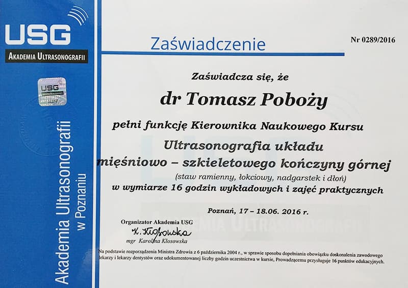 Ultrasonografia narządu ruchu — kurs specjalistyczny
